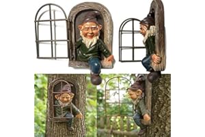 Nains de Jardin résistants aux intempéries Kamanan Nain de la fenêtre décoration d'arbre de Jardin Nains pour Arbres Huggers Jardin décoration d'arbre Merveilleux, Sculpture 14,5 x 15 x 8 cm