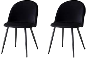 GrandCA HOME Lot de 2 Chaises de Salle à Manger en Velours, Chaises de Cuisine avec Coussin de Siège en Velours Doux, Chaises de Salle à Manger Latérales Rembourrées pour Salon, Noir