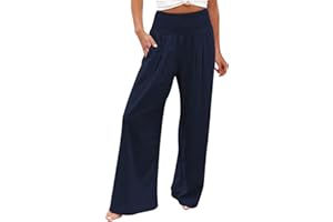 EODJXIO Pantaloni Donna Eleganti Pantaloni Lunghi da Donna a Gamba Larga Pantaloni Casual Larghi con Coulisse a Vita Alta Pantaloni Comodi Maglia Primaverile