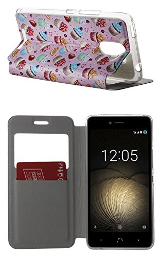 German Tech Funda libro para Bq Aquaris U PLus - Carcasa Ventana S-View
con Funci n Soporte y Solapa Dise o Magdalenas y frutas
