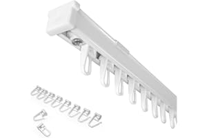 Home-Vision Gardinenschiene Vorhangschiene 1-läufig, 4 Farben Schienen (Serie Y, Weiß Gardinenschiene mit Faltenlegehaken, 240cm) Aluminium, Inkl. Befestigungsmaterial, für Schiebevorhang