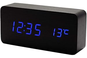 Lancoon Digital träklocka - multifunktionell LED-väckarklocka med tid/datum/temperaturvisning och röststyrning för hemresor
