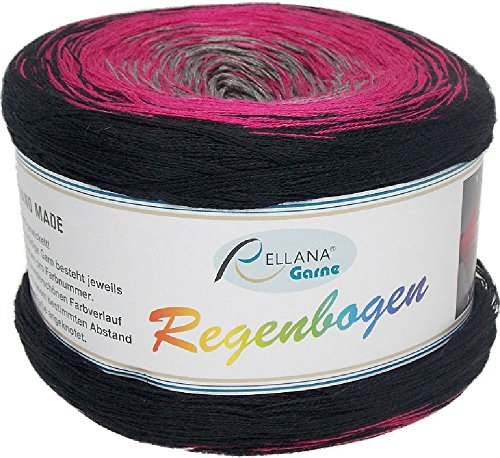 Rellana Regenbogen Bobbel - 200 g Farbverlaufswolle ideal für Tücher 3 schwarz-pink-grau