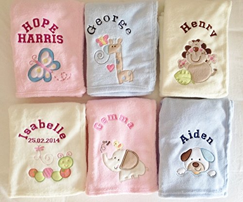 Personalised Baby Blanket. Luxurious wrap. Great Baby Gift. Choose from 6 Different Designs (Pink Elephant)