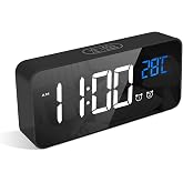 LATEC Alarm Clock, LED Display Digital Alarm Clock with Mirror, Dual Alarm, Temperature, USB Charging Port, 10 Music, 4 Brigh