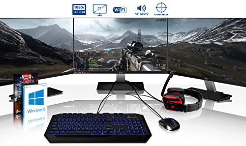 VIBOX Armageddon GM770-680 Komplett-PC Paket Gaming PC – 4,2GHz Intel i7 Quad Core CPU, GTX 1070, leistungsfähig, Wassergekühlter Desktop Gamer Computer mit Spielgutschein, 3x Dreifach 27″ Monitor, Gamer Tastatur & Mouse, Windows 10, Weiß Innenbeleuchtung, lebenslange Garantie* (3,6GHz (4,2GHz Turbo) Superschneller Intel i7 7700 Kabylake Quad 4-Core Prozessor CPU, Nvidia GeForce GTX 1070 8GB Grafikkarte, 32GB Team 3000MHz DDR4 RAM, 2TB Festplatte, Corsair H100i GTX Wasserkühler, NZXT Gehäuse) - 2