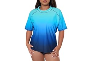 Halcurt Women's Plus Size Short Sleeve Rash Guard Sun Protection UV Swimming Shirt