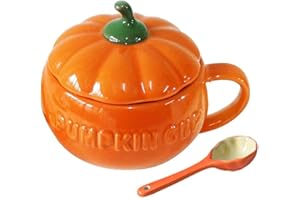 EPLZE YBK Tech uroczy kubek z dynią, ceramiczny kubek do kawy, kubek z pokrywką (kubek + łyżka)