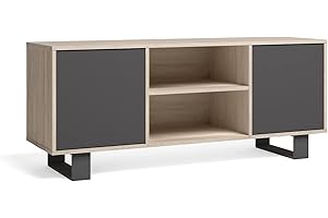 Skraut Home | Mueble TV 140 con 2 Puertas | Salón | Comedor | Modelo Wind | Color Estructura Roble | Color Puertas Gris Antracita | Medidas 140x40x57cm Altura.
