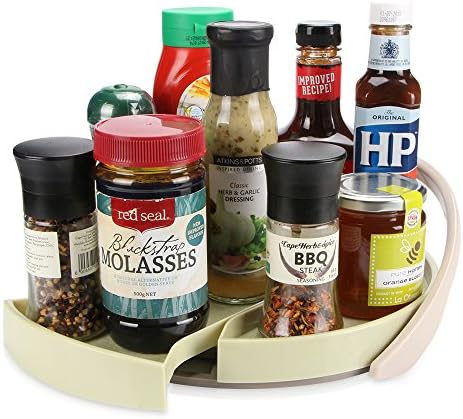 Funria Lazy Susan Turntable with Backstop Kitchen Organizer 360-degree Rotate, 11 Inch Turntable Rack Bin with Sliding Shelf for Kitchen Pantry, Cabinet, Countertop, Refrigerator (Green)