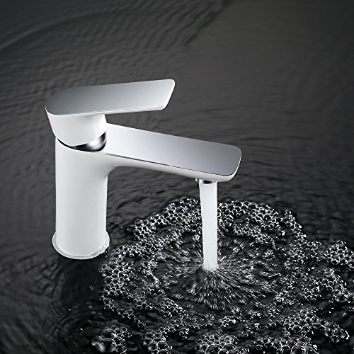 Homelody Weiß Badarmatur Chrom Wasserhahn Bad Armatur Mischbatterie Einhebelmischer Waschtischmischer Waschbeckenarmatur Waschbecken Armatur f. Bad