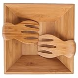 SM Bowls Bamboo Salad Bowl w/ Serving Hands: Sustainable set includes large square bowl and matching salad servers ()