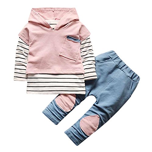 Conjunto Bebé, Recién Nacido Bebé niño niña Rayas Camiseta Tops + Pantalones Conjunto de Ropa 6 Mes - 3 Años (Tamaño:18-24Mes, Rosa)