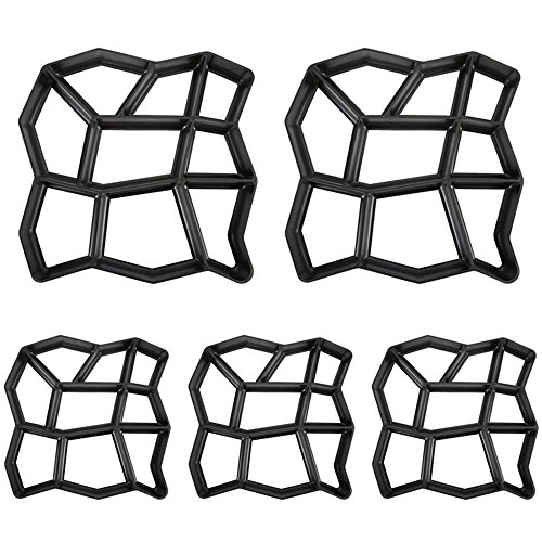 SAILUN 5X Irrégulier Moule Pavage pour Bricolage Allée Chemin Jardin Pavé en Plastique Moyen Béton Pierres Tremplin Stepping Stone (5 Pièces - Irrégulier)