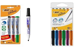 BIC Velleda 1701 ECOlutions Feutres pour Tableau Blanc Effaçables à Sec à Pointe Conique Moyenne - Blister Format Spécial de 4 & 1741 Feutres pour Tableau Blanc Effaçables à Sec - Pochette de 6