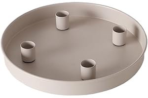 ‎SPETEBO Magnet Kerzentablett für Stabkerzen 25 cm rund - beige - Metall Kerzenständer mit 4 magnetischen Haltern - Deko Tablett Festtags Advents Kerzen Ständer