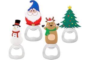 Luxshiny 4pcs Apribottiglie Natale Apribottiglie di Birra Particolare Apribottiglie Cervo Babbo Natale Pupazzo di Neve Albero di Natale Apribottiglie Vino per Feste di Natale