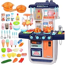 DGKNJ Cuisine Playset Joue à Set Pretend Portable Ensembles de Cuisine avec Changement de Couleur de Cuisson Effet Fun Food Gift Jouets Ustensile (Couleur : Bleu, Taille : 54.5x26x70cm)