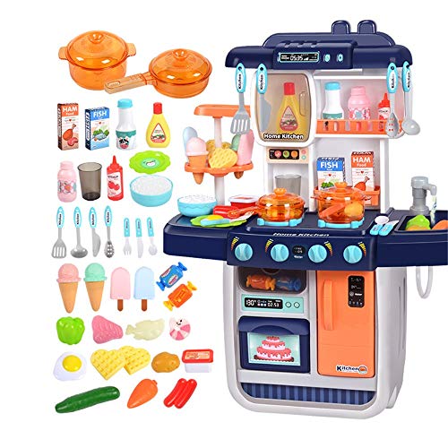 DGKNJ Cuisine Playset Joue à Set Pretend Portable Ensembles de Cuisine avec Changement de Couleur de Cuisson Effet Fun Food Gift Jouets Ustensile (Couleur : Bleu, Taille : 54.5x26x70cm)