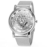 SIBOSUN Männer Uhren mit Skelett Gesicht Armbanduhr für Männer Silber Mesh Edelstahl Stahl Band Quarz
