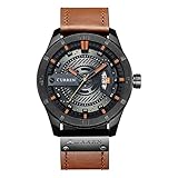 Montre Homme Curren Quartz : Montre Waterproof à Quartz analogique, Multifonctionnel Montre-Bracelet (Black-Blue) (Marron)