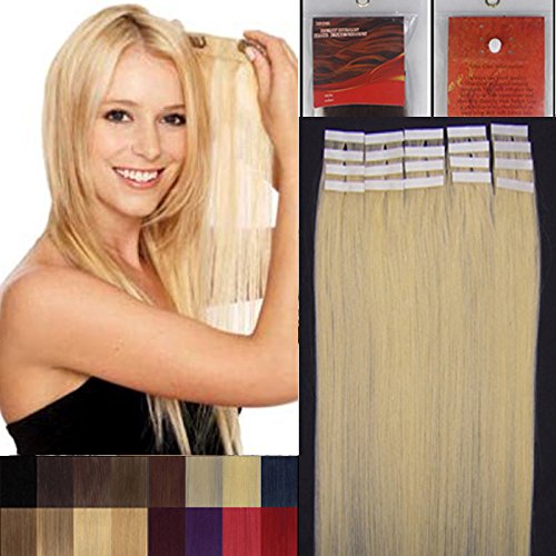 Remy Human Hair Extensions Tape in Hair 16-24inch 20pcs One Set More Colors Beauty Style (16''20Pcs 30g, #613 Light Blonde)