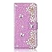 Produktbild Misteem Glänzend Schutzhülle Galaxy A10 Hülle Blumen, Kreative Glitzer Flowers Strass Magnet PU Leder Brieftasche Stoßfest Fall für Samsung Galaxy A10 [Violet Clair]