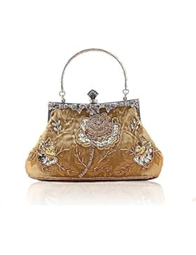 Heyjewels Vintage Handmade Damen Beaded Perlen Clutch Glitzer Blumen Abendtasche Mehrfarbig