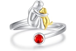 CHENGHONG Dog Rings for Women 925 Sterling Silver Birthstone Adjustable Dog Rings Dog Theme Jewellery Dog Birthday Gifts for Dog Lovers Girls…