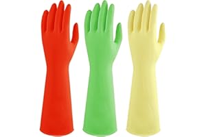 AOOPOO 3 Paare Haushaltshandschuhe aus Latex, 38cm Lange Gummihandschuhe Wiederverwendbar Reinigungshandschuhe Wasserdichte Spülhandschuhe Handschuhe für Küche, Bad, Geschirrspülen, Wäsche, Auto