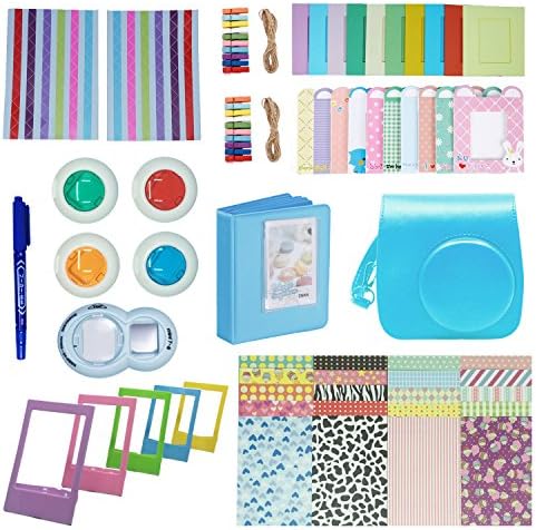 Bestter 10-in-1 Fujifilm Instax Mini 9/8+/8/8s Camera Accessories Kit - Case/Strap/Book Album/Selfie Lenses/Colored Filters/Table Film Frames/Wall Hang Frames/Border Stickers/Corner Stickers/Pen(Blue)