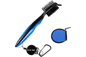 FEIFANCHOICE Golf Brush with Groove Cleaner with Golf Ball Cleaner Pouch, Golf Club Cleaner with Adjustable Aluminum Carabiner for hanging on golf bag, Nylon & Steel Brush With Spike for Cleaning Club Face