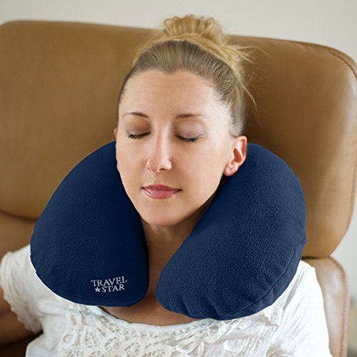 travelstar: Aufblasbares Nackenkissen mit Fleece-Bezug, dunkelblau - 5
