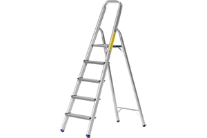 The Workplace Depot 5-Step Aluminium Step Ladder with Anti-Slip Feet & Handrail, 150kg Max Capacity, Lightweight & Easy to Store, Perfect for Kitchen, Office & Household Use (5 Tread)
