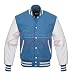 Produktbild Herren Echt Leder/Wolle Letterman Jacke Blau W/Weiß Leder Ärmel Regular)