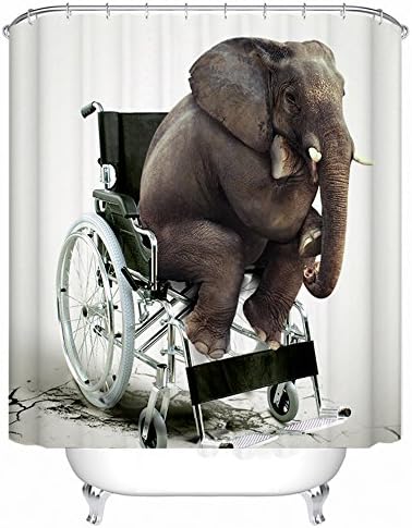 RFVBNM Shower curtain Funny wheelchair Elephant 3D printing shower curtain toilet block water curtain 150cm W*180cm L