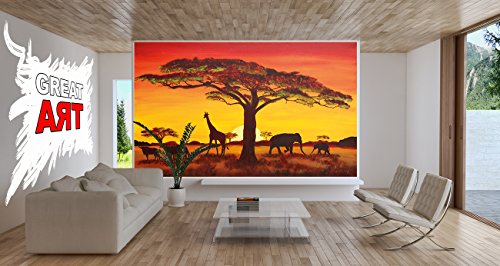 GREAT ART Sonnenuntergang in Afrika Wanddekoration – Wandbild Savanne Motiv XXL Poster (140 x 100 cm) - 3