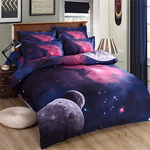 Zhiyuan 3D Solar System Theme Duvet Cover Flat Sheet Pillowcase Set Twin Size