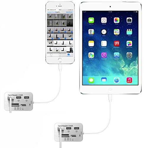 Gilsey 7in1 Camera Connection Kit Adapter iPhone 6 6s, iPad Air, iPad Air 2, iPad Air Pro, iPad 4, iPad Mini, Ipad Mini 2, iPad Mini 3, iPad Mini 4 – SD, MS, TF, M2, Mini SD, MMC, Micro SD + 3 USB HUB – Überträgt Bilder und Videos von Kameras und Karten Kartenlesegeräte – iOS 9 - 6