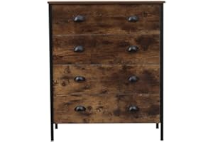 Homeke Bedroom Furniture Industrial Bedside Table Nightstand Chest of Drawers Storage Organiser Unit with Metal Frame UK (4 drawers chest)
