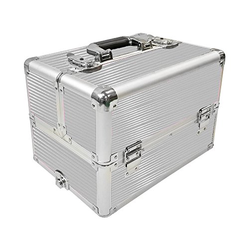MCTECH® 4 in 1 Estuche cosmético Trolley Beauty Case Alu SuitCase Estuche Maletín para Maquillaje Estuche para cosméticos XXL, Plata - MCTECH