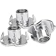 Gasea 100pcs M6 x 8mm T-Nuts 4 Pronged Zinc Plated Tee Nuts Threaded Insert for Woodworking, Furniture Leg, Rock Climbing Holds