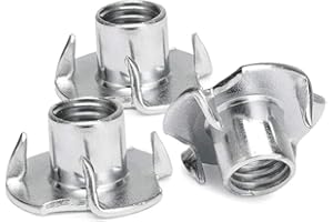 Gasea 100pcs M6 x 8mm T-Nuts 4 Pronged Zinc Plated Tee Nuts Threaded Insert for Woodworking, Furniture Leg, Rock Climbing Holds
