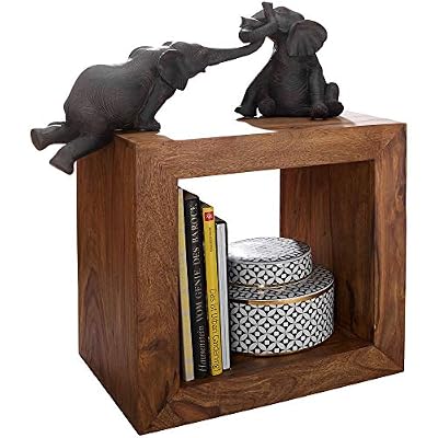 FineBuy Étagère Debout Bois Massif Sheesham 44 x 44 x 33 cm étagère Petite carré | Étagère en Bois véritable Cube - Table d'appoint Bois véritable - Mobilier de Salon Étagère à Livres