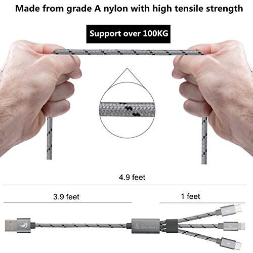 EliteSoft Nylon Ladekabel Micro-USB Lightning Kabel High Speed 4.9ft 3 in 1. Apple iPhone7, 6, 5 ,4 und Android Smartphones, Samsung, HTC, Sony, Nexus und mehr ertragung Aluminium 2 Kabel - 4