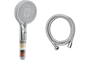 Alcachofa de Ducha Ionica|Ahorro 30% Agua|200%+presiòn|5 modos spray lluvia masaje mixto nebulizado|Fácil Instalación|Filtración Avanzada|Amaotto|Pack Enu White Cromo + Flexo 1.5 metros incluido