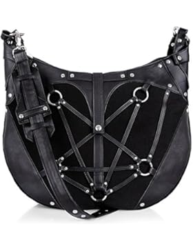 Gothic Handtasche Beuteltasche schwarz O-Ringen Nieten vintage Restyle Tasche