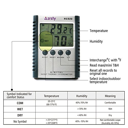 Hygrometer Thermometer Azrsty Innen / Außen Temperatur Messgerät Feuchtigkeitsmesser Thermo-Hygrometer ( Sonde, Batterie inklusive) - 2