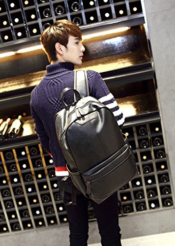 BAOSHA BP-19 TOP PU Leder 15 6 Zoll Laptop Rucksack Demen Herren Schultertasche College Student School Sch  lerrucksack Daypack Schwarz