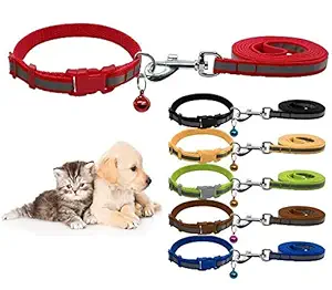 PSK PET MART Reflective Leash Collar for Puppy Set with Bell for Cats and Dogs 10mm, Colour May Vary